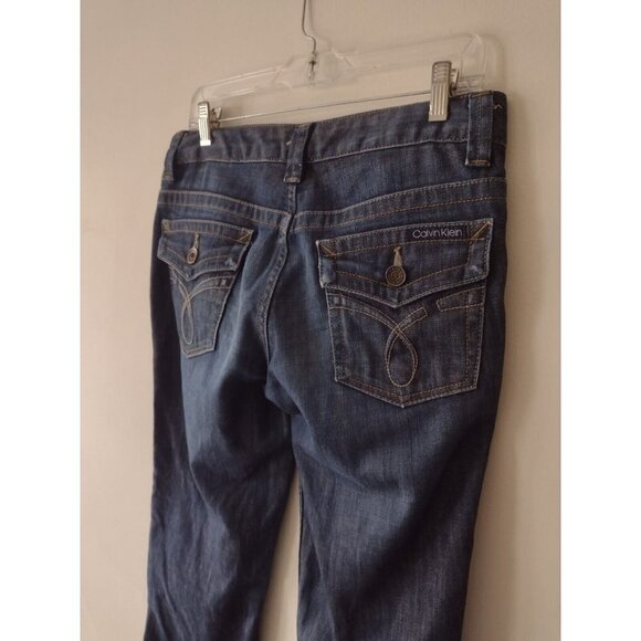 Calvin Klein Lean Bootcut Jeans Women's 8 Blue Mid Rise Stretch 33x32 Whiskered - Picture 13 of 16